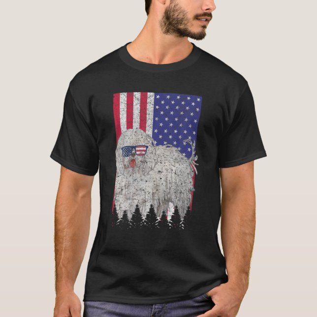 Komondor Patriotic Dog USA Pride American Flag T-Shirt (Front)