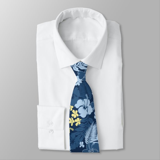 Kona Bay Hawaiian Hibiscus Two-sided Printed Tie (Tied)