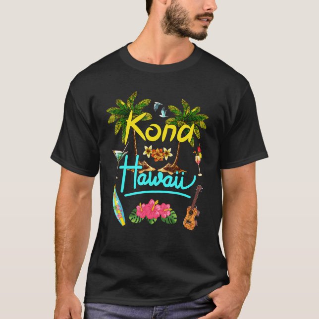 Kona Hawaii Beach Summer Palm Surf Sun Set Palm Tr T-Shirt (Front)