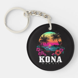 Kona Hawaii Hawaiian Hibiscus Flowers Surfer  Key Ring