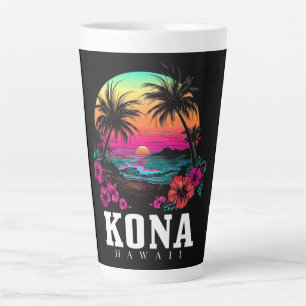 Kona Hawaii Hawaiian Hibiscus Flowers Surfer Latte Mug