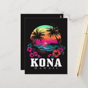 Kona Hawaii Hawaiian Hibiscus Flowers Surfer Postcard