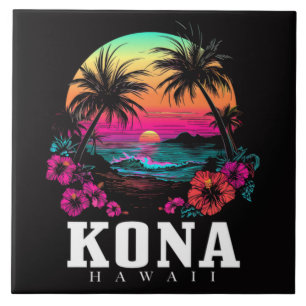 Kona Hawaii Hawaiian Hibiscus Flowers Surfer Tile