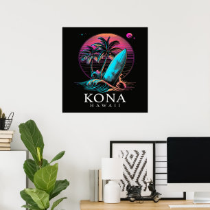 Kona Hawaii Hawaiian Surf Board Vintage  Poster