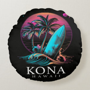 Kona Hawaii Hawaiian Surf Board Vintage Round Cushion