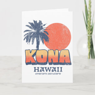 Kona Hawaii Retro Sunset Palm Tree Cute Hawaiian B Card