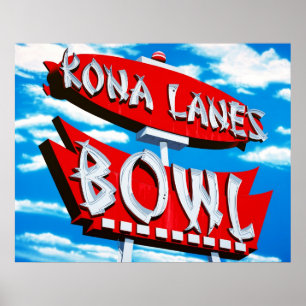 Kona Lanes Bowl Retro Neon Sign Poster