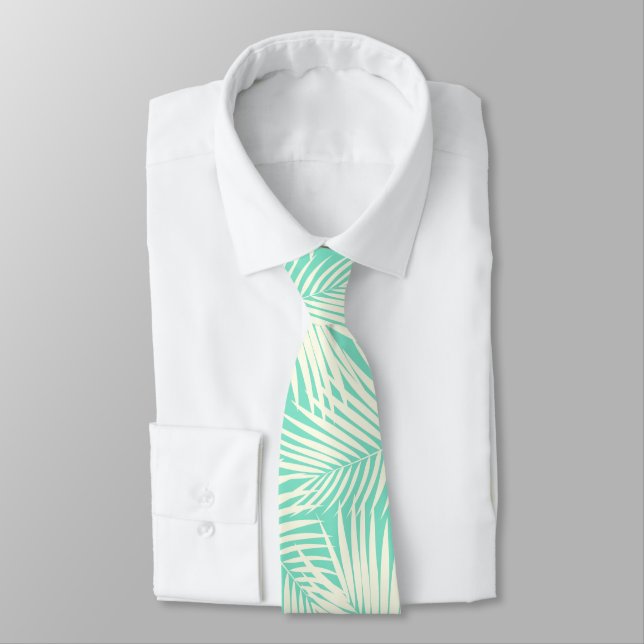 Kona Palms Hawaiian Leaf Mint Green Tie (Tied)
