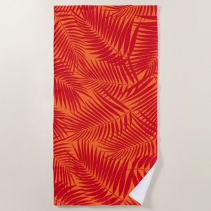 Kona Palms Hawaiian Leaf Tropical - Red Beach Towel