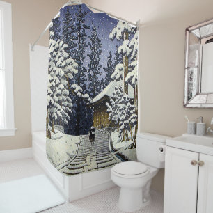 Konjikido in Snow Hiraizumi Kawase Hasui  Shower Curtain