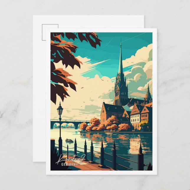 Konstanz Germany vintage travel illustration Postcard (Front/Back)