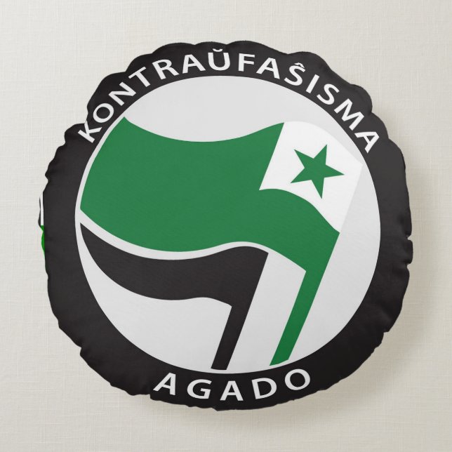 Kontrahunfaŝ isma agado Esperanto Round Cushion (Front)