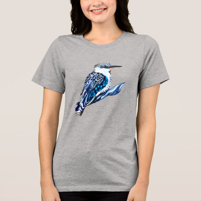 Kookaburra, blue and grey, aussie bird Tri-Blend shirt (Front)