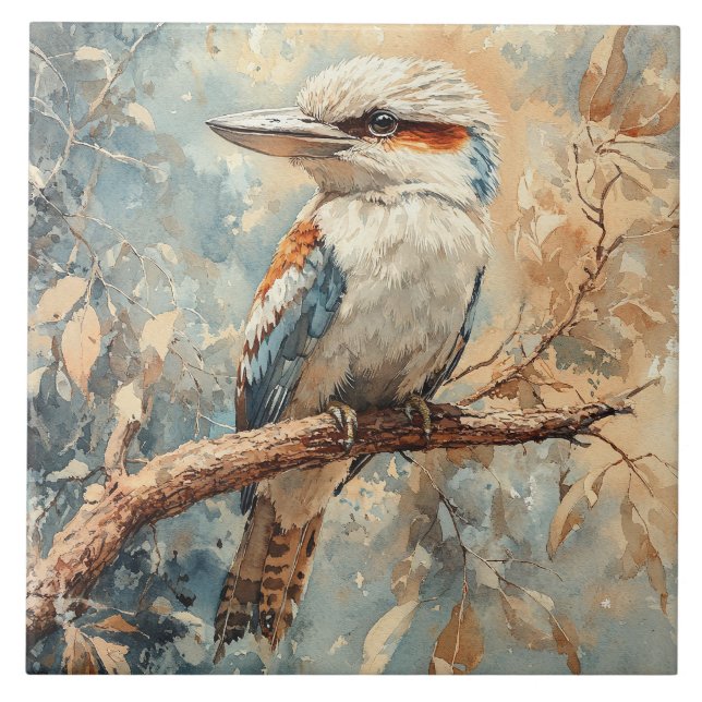 Kookaburra in a Tree Watercolor Tile (Front)