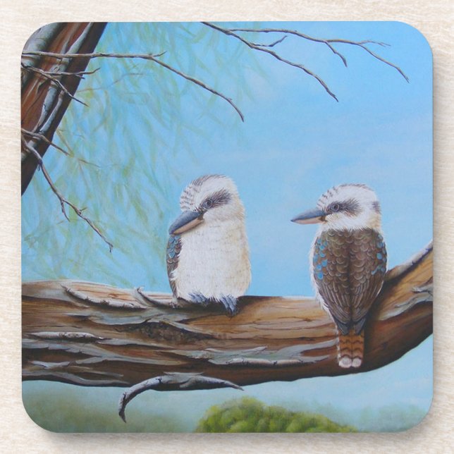 Kookaburras Gumtree Realistic Painting Coaster (Front)