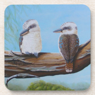 Kookaburras sitting in a gumtree coaster