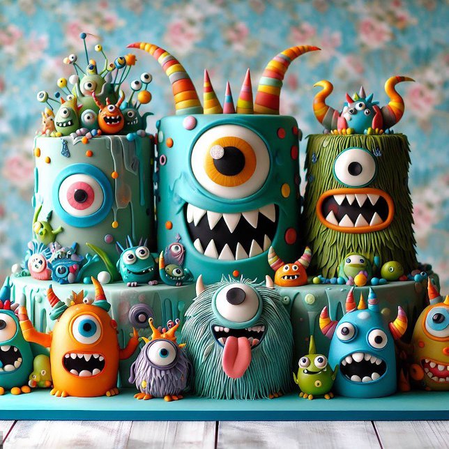 KOOKY ONE EYED MONSTERS THEME KIDS BIRTHDAY CAKE CARD (Creator Uploaded)