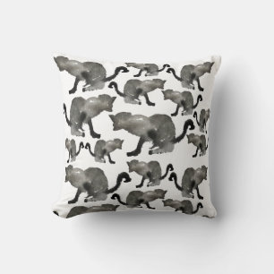 Kool black watercolor kitty cat cushion