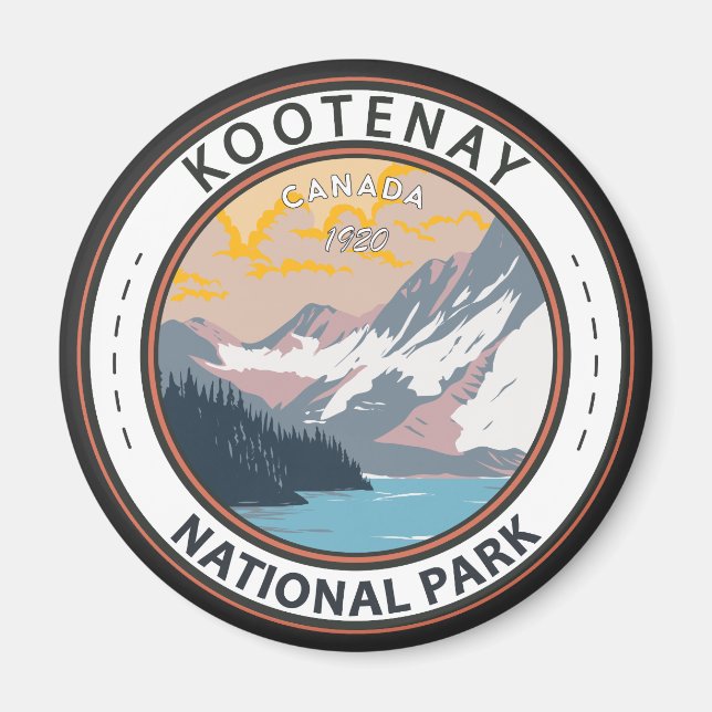 Kootenay National Park Canada Travel Art Badge Magnet (Front)