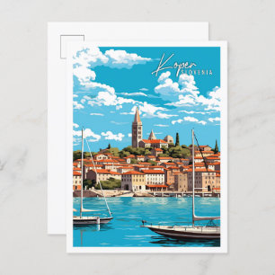 Koper Slovenia vintage travel illustration Postcard