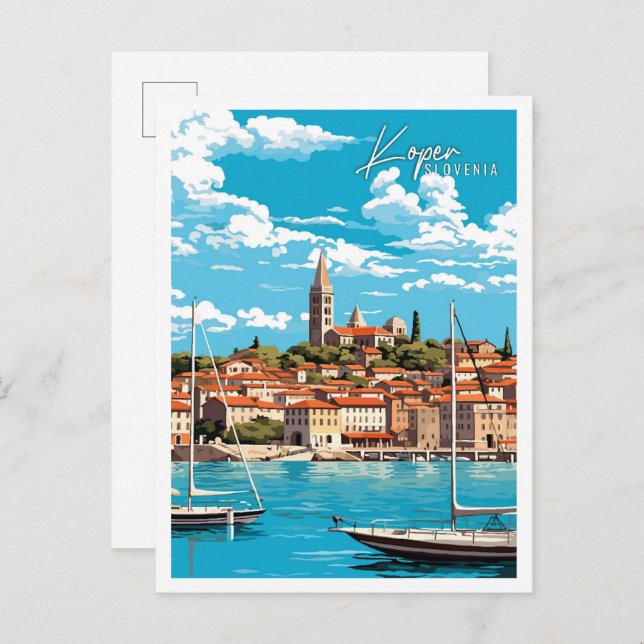 Koper Slovenia vintage travel illustration Postcard (Front/Back)
