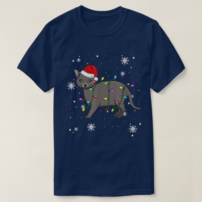 Korat Cat Christmas Lights Christmas Cat Santa hat T-Shirt (Design Front)