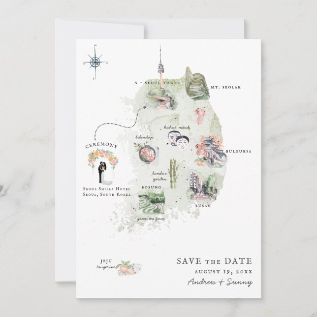 Korea | Destination Wedding Itinerary Map Invitation (Front)
