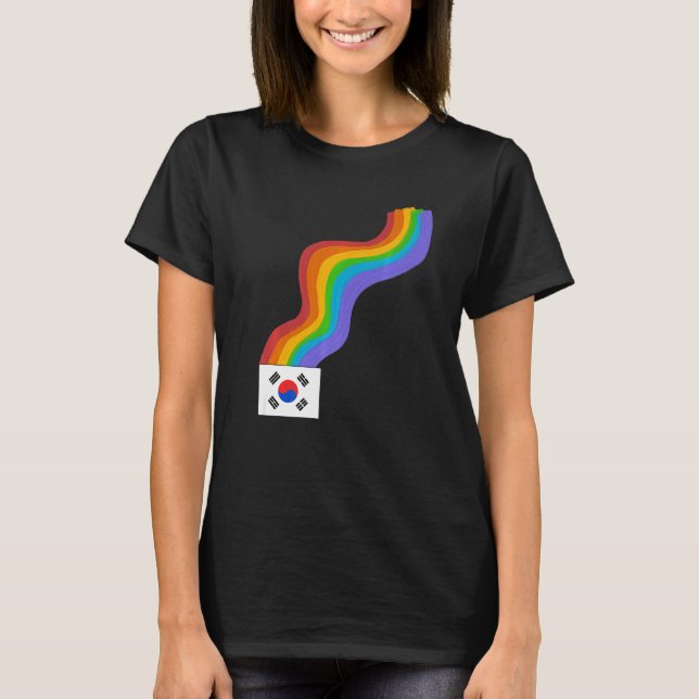 Korea Flag Wavy Rainbow ROYGBIV Pride in Korea Rai T-Shirt (Front)