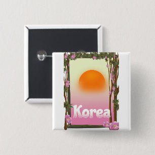 Korea Flowers travel poster 15 Cm Square Badge