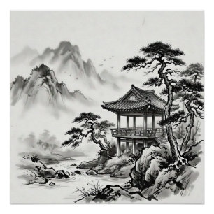 Korea Ink Wash Landscape Poster