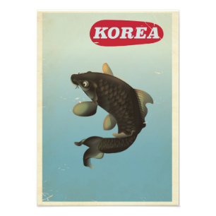 Korea Koi vintage style travel poster