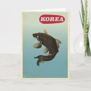 Korea Koi vintage style travel poster Holiday Card
