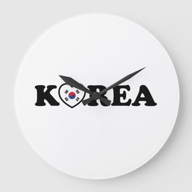 Korea Love Heart Flag Large Clock (Front)