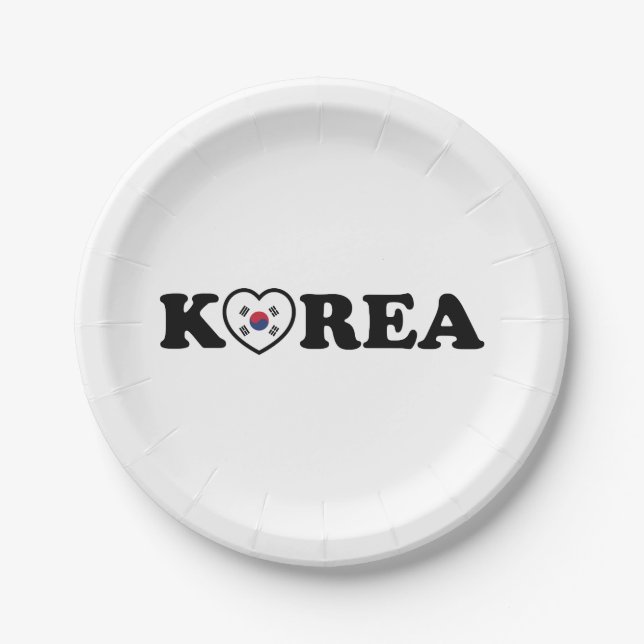 Korea Love Heart Flag Paper Plate (Front)