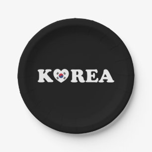 Korea Love Heart Flag Paper Plate