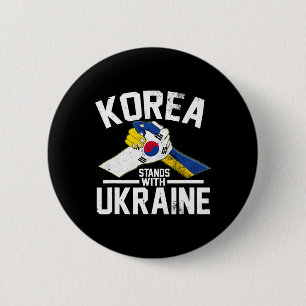Korea Stands With Ukraine Ukrainian Korean Flag Te 6 Cm Round Badge
