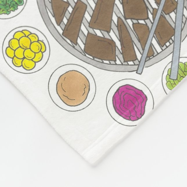Korean BBQ Barbecue Roast Bulgogi Banchan Food Fleece Blanket (Corner)