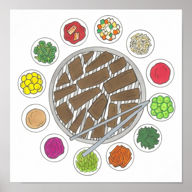 Korean BBQ Barbecue Roast Bulgogi Banchan Food Poster (Front)