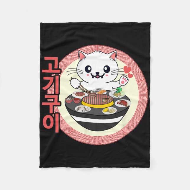 Korean Bbq Kbbq Kawaii Cat  Fleece Blanket (Front)