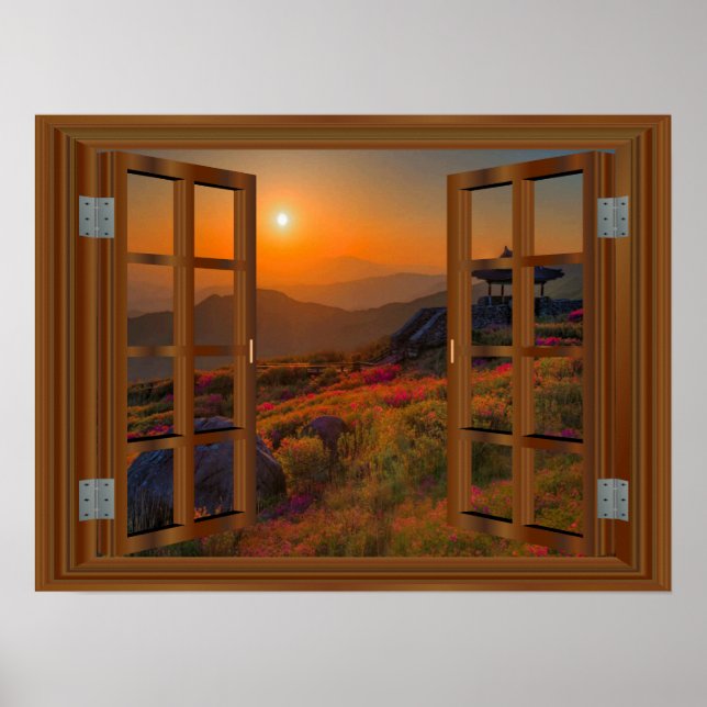 Korean Buddhist Temple Faux Window View Poster (Front)