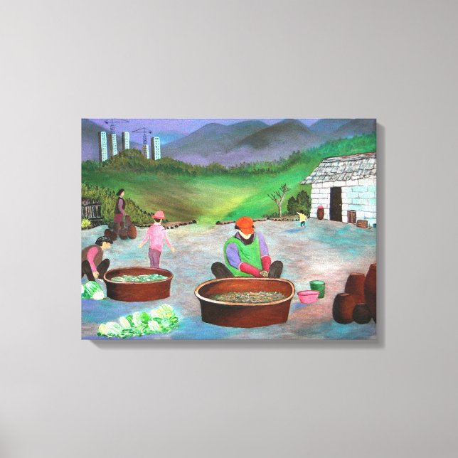 Korean Family Making Kimchi 김치 Canvas Print (Front)