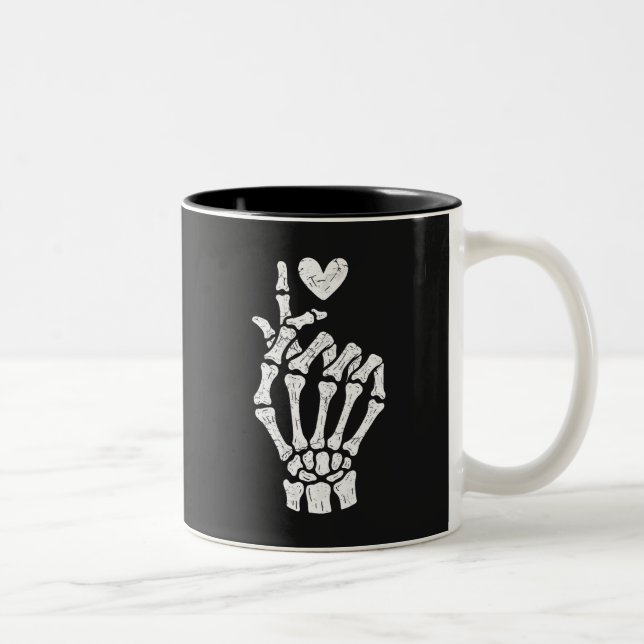 Korean Finger Heart Skeleton Hand  Two-Tone Coffee Mug (Right)