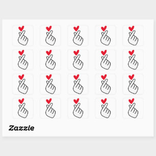 Korean finger heart square sticker