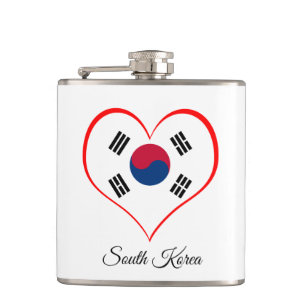 Korean Flag & Heart, South Korea /sports fans Hip Flask