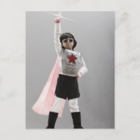 Korean girl in superhero costume with arm raised