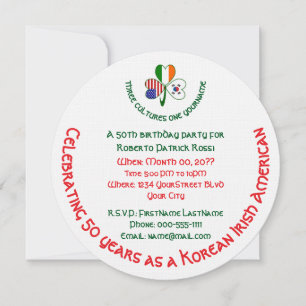 Korean Irish American Shamrock Birthday Invitation