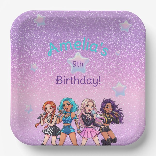 Korean K-Pop Singing Birthday Paper Plate (Front)