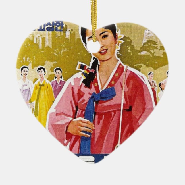 Korean Ladies Wearing Hanbok Ceramic Tree Decoration (Front)