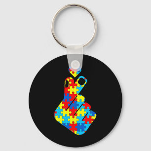 Korean Love Sign Language Autism Awareness Support Key Ring