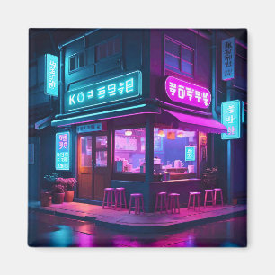 Korean Neon Coffee House LoFi Art  Magnet